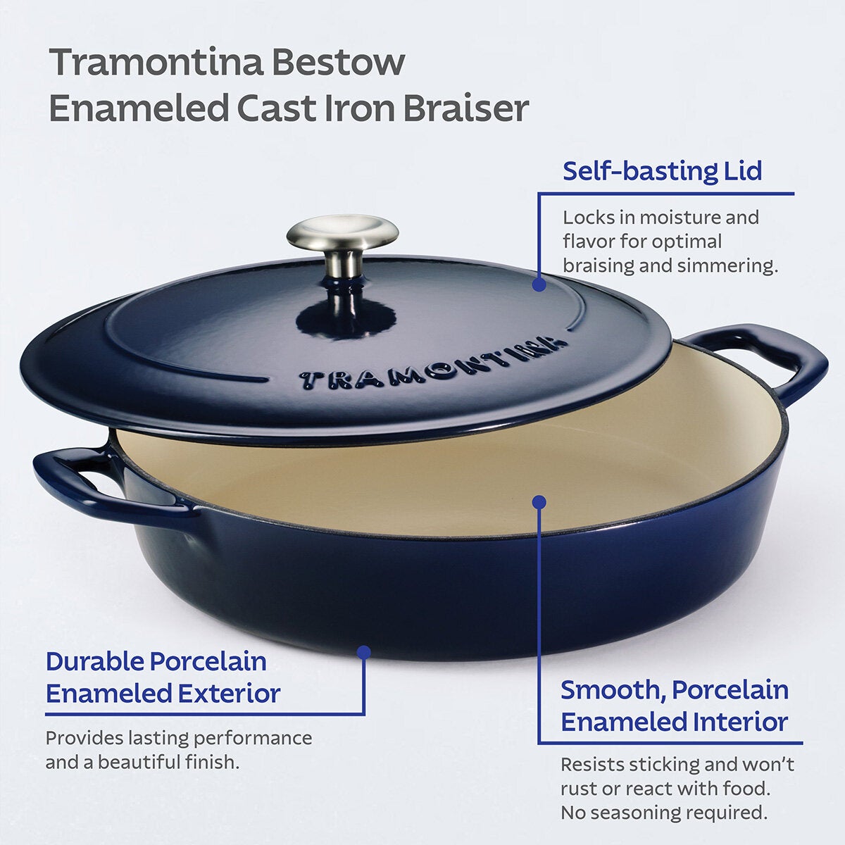 Tramontina Enamel Cast Iron Shallow Casserole Dish, 30cm / 3.8L in 2 Colours