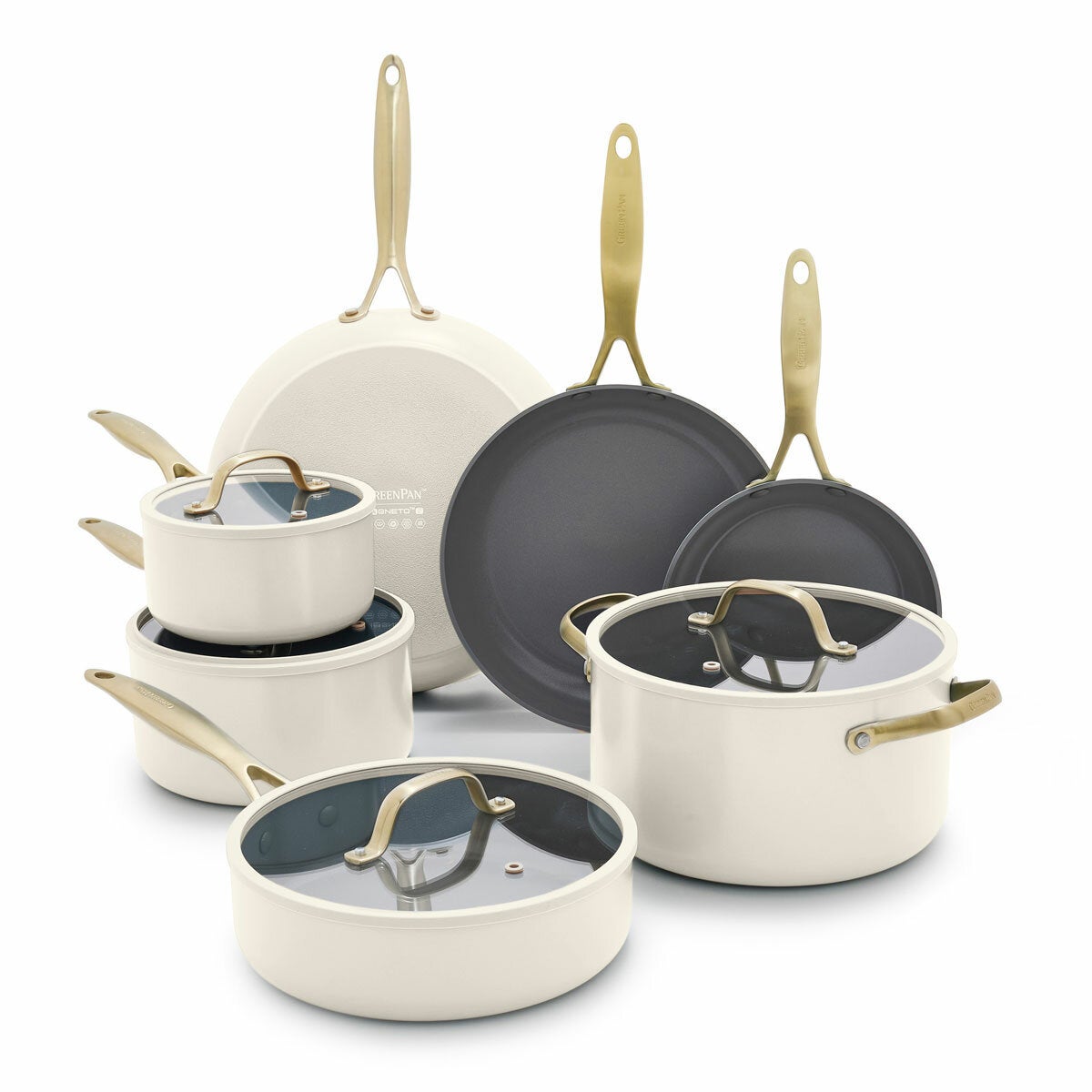 GreenPan Jewel Pro Cook Set, 15 Piece in 2 Colour Sets - Cream