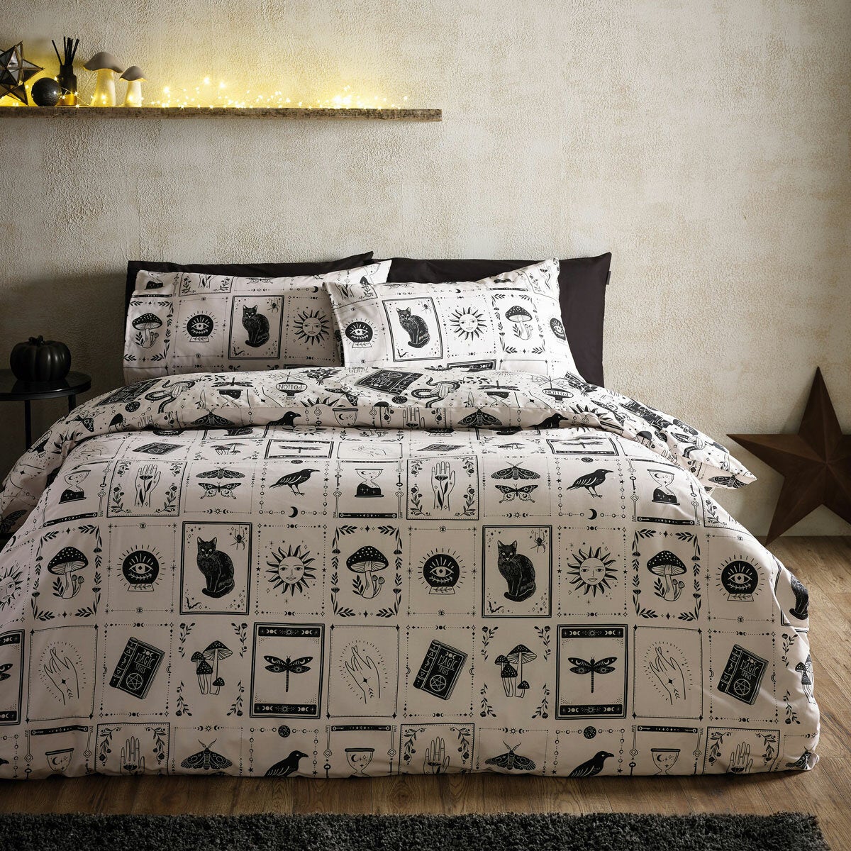 Catherine Lansfield Black Enchanted Witchcraft Duvet Cover Set In 3 Sizes