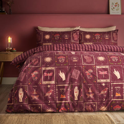 Catherine Lansfield Plum Enchanted Witchcraft Duvet Cover Set In 3 Sizes