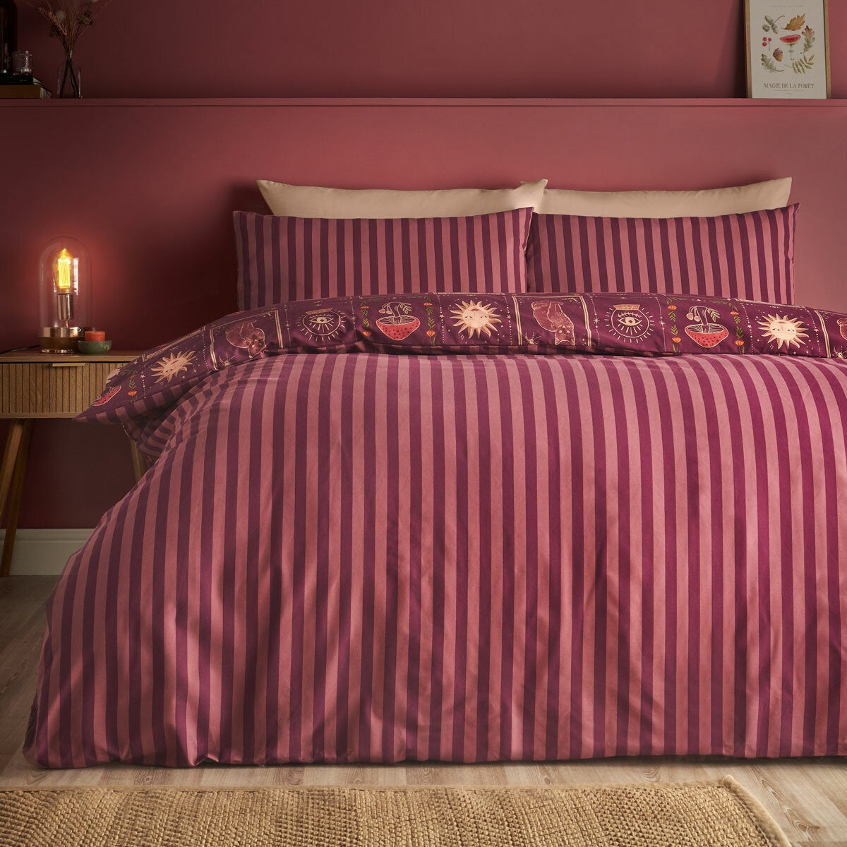 Catherine Lansfield Plum Enchanted Witchcraft Duvet Cover Set In 3 Sizes