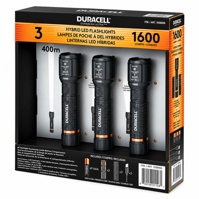 Duracell 1,600 Lumen Hybrid LED Flashlight, 3 Pack