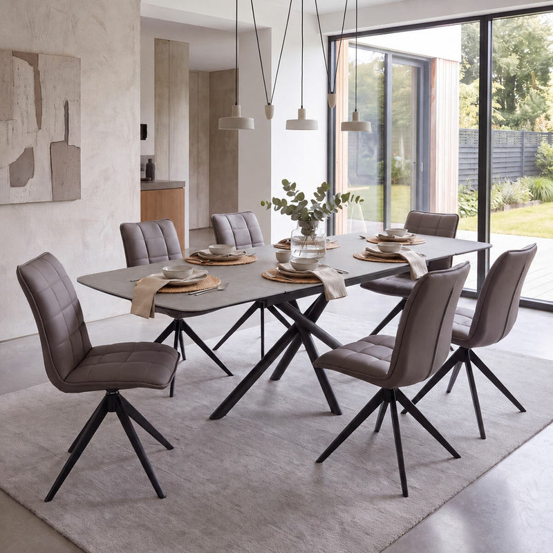 Indus Valley Skylar Large Dining Table + 6 Grey Chairs