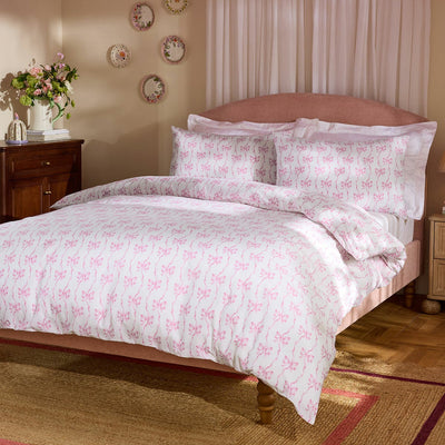 Cath Kidston Pink Ribbons And Bows Reversible Cotton Duvet Cover Set In 4 Sizes