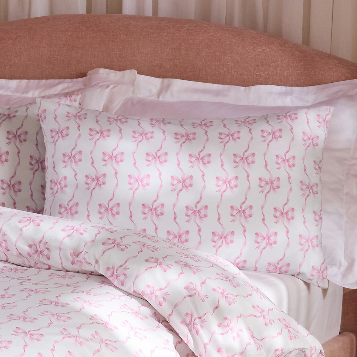 Cath Kidston Pink Ribbons And Bows Reversible Cotton Duvet Cover Set In 4 Sizes