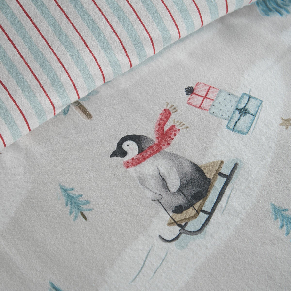 Catherine Lansfield Brushed Cotton Christmas Penguins Reversible Duvet Cover Set