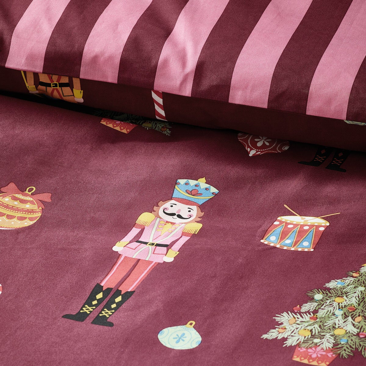 Catherine Lansfield Christmas Nutcracker Stripe Reversible Duvet Cover Set In 3 