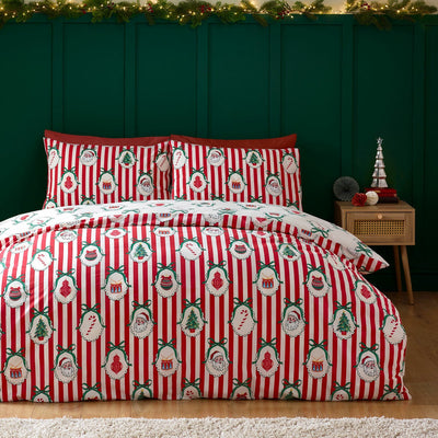 Catherine Lansfield Christmas Vintage Stripe Reversible Duvet Cover Set In 3 Siz