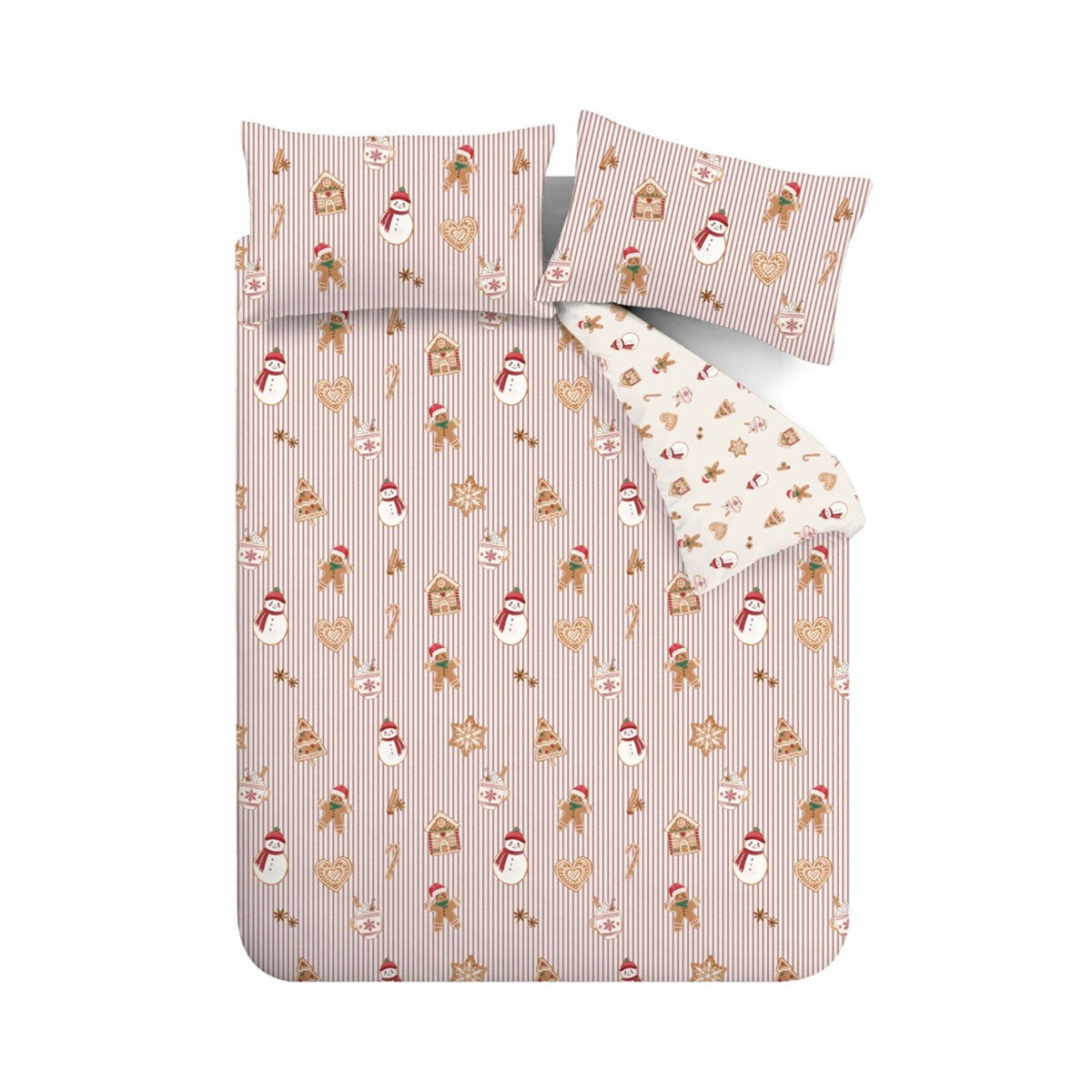 Catherine Lansfield Christmas Gingerbread Stripe Reversible Duvet Cover Set In 3