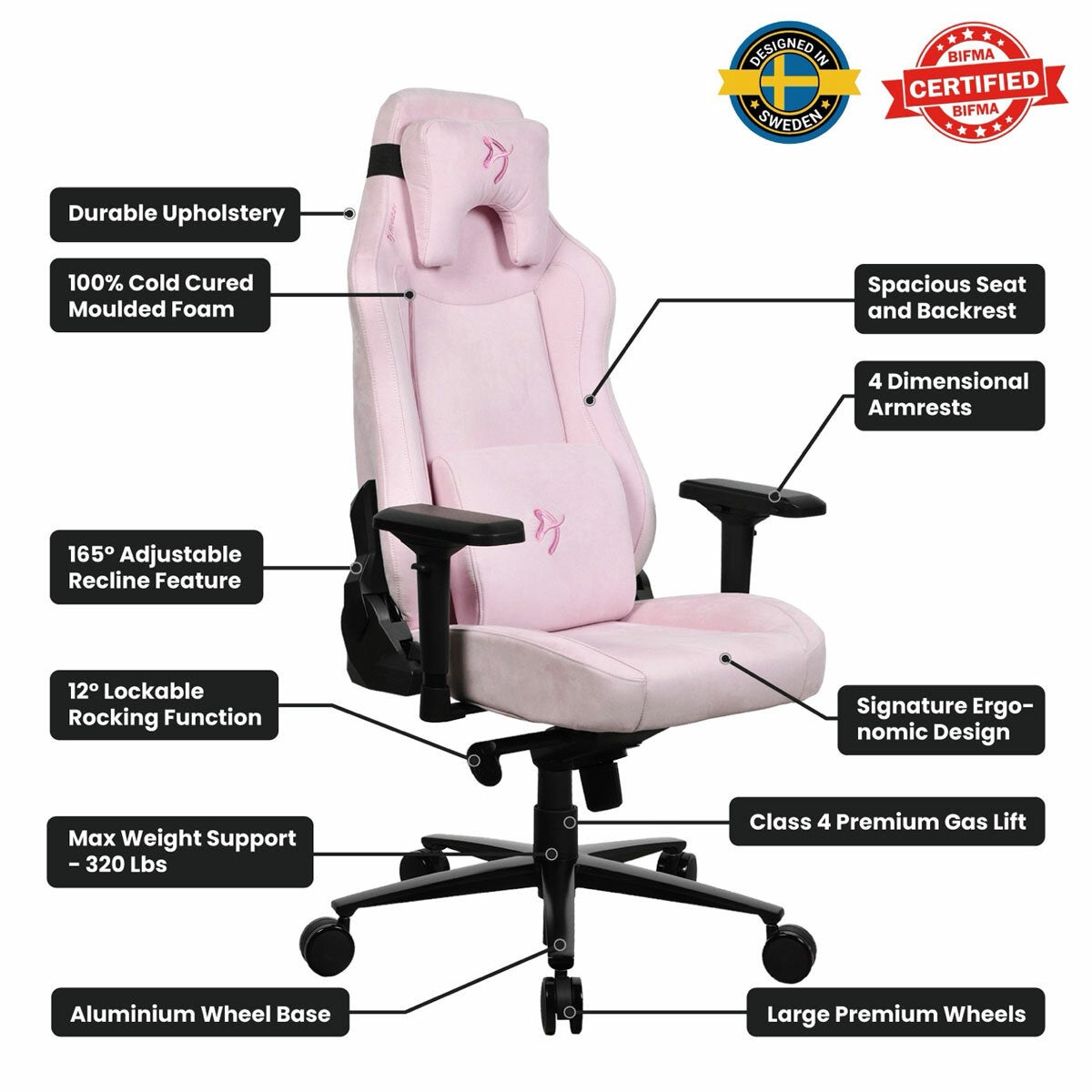 Arozzi Vernazza SuperSoft™ Fabric Gaming Chair, Pink