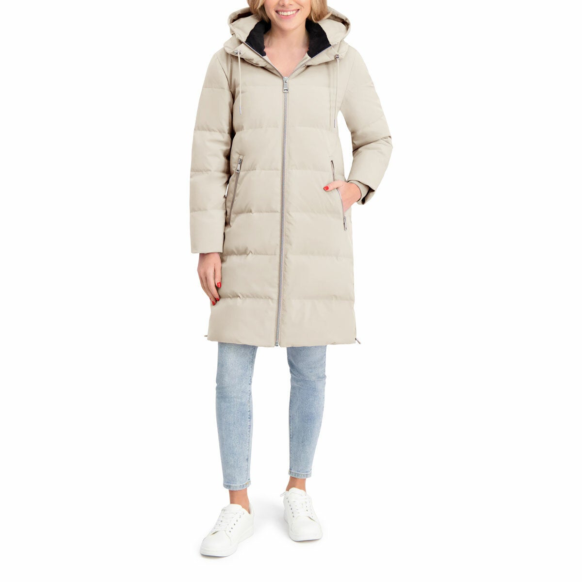DKNY Ladies Long Down Coat with Hood