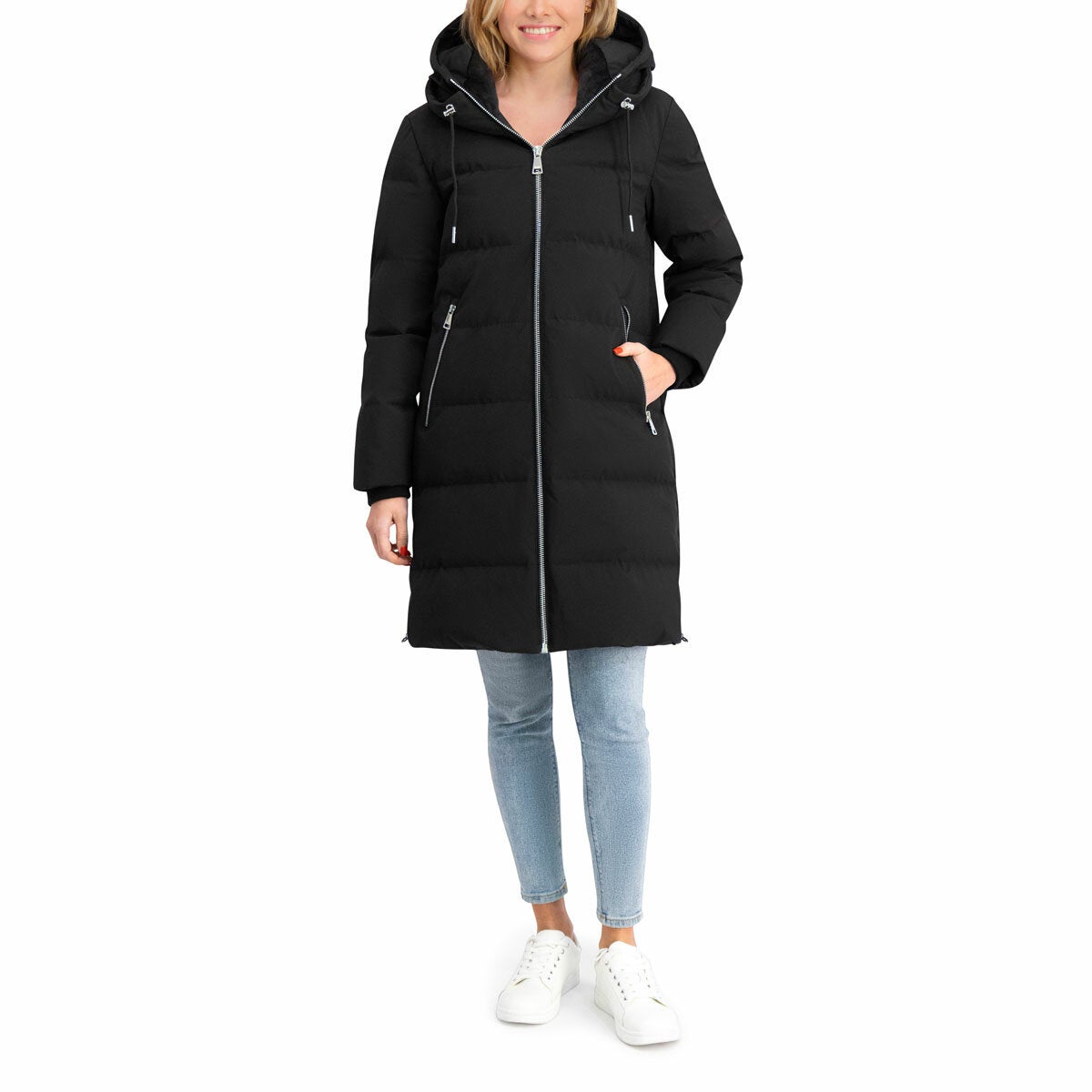 DKNY Ladies Long Down Coat with Hood