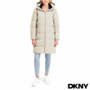 DKNY Ladies Long Down Coat with Hood - Taupe