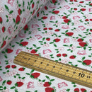 Pink Strawberry Blossom & Butterfly Polycotton Fabric – White Floral Printed Dressmaking & Craft Fabric, 45” Wide