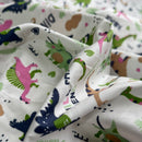 Dino Dinosours Jurassic Park Cotton Dress Fabric by the Metre Cream