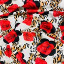 Floral Leopard Print Crepe Fabric Red Rose Animal Print Dress Material