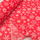 Weihnachts-Polyester-Baumwoll-Stoff mit weißen Schneeflocken, 10 m Rolle, Rot