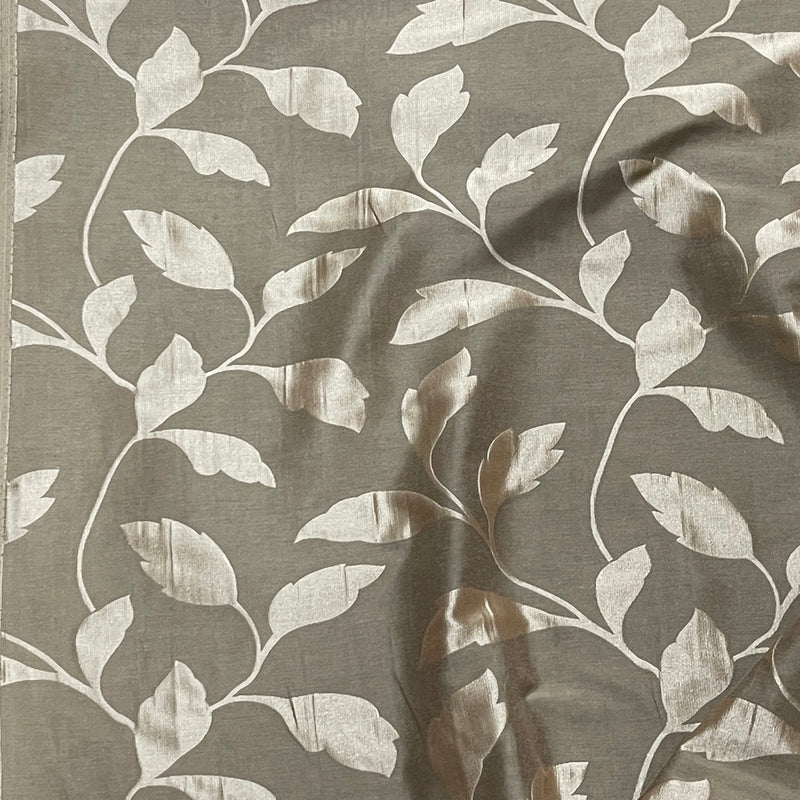 Caramel Felix Leaves Floral Curtain Brocade Fabric 140cm, Brown