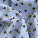 Small Bees Polycotton Print Fabric 45" Wide, White