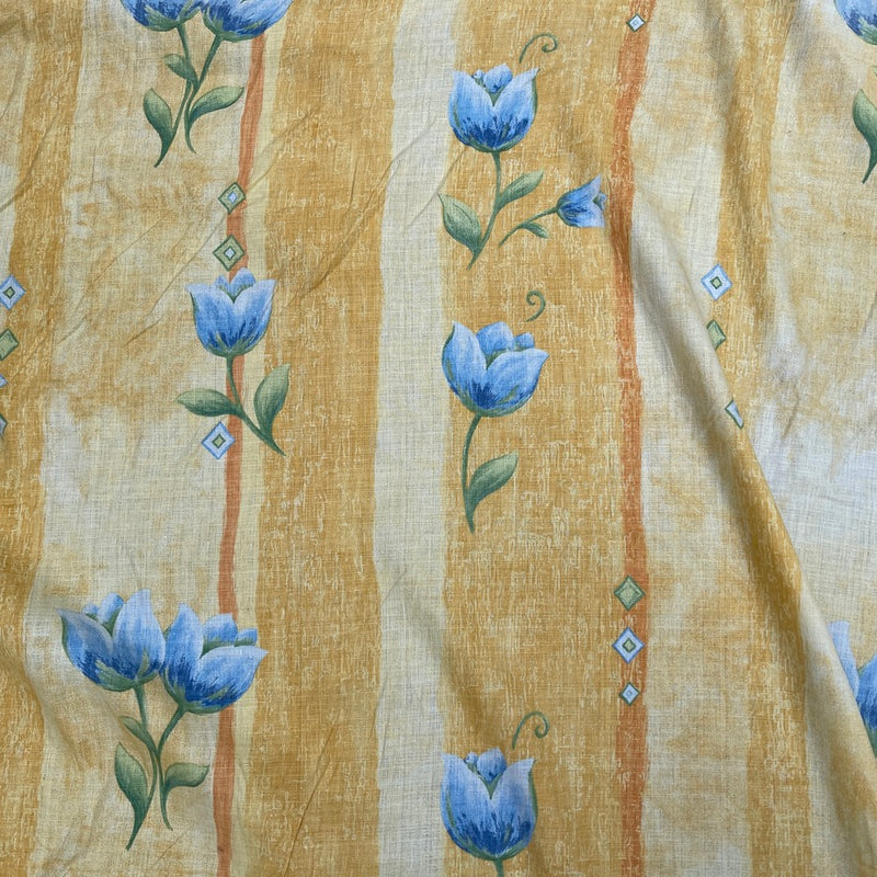 Blue Tulips Floral Vintage Cotton Fabric 140cm, Yellow