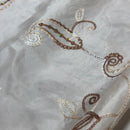 Close up Cream Paisley Embroidered Taffeta Fabric Sequins Floral Bride Dress Material 60" - Bull Ring Fabrics