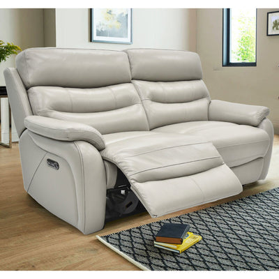 Fletcher Light Grey Leather Power Reclining Large 2 Seater Sofa with Power Headr