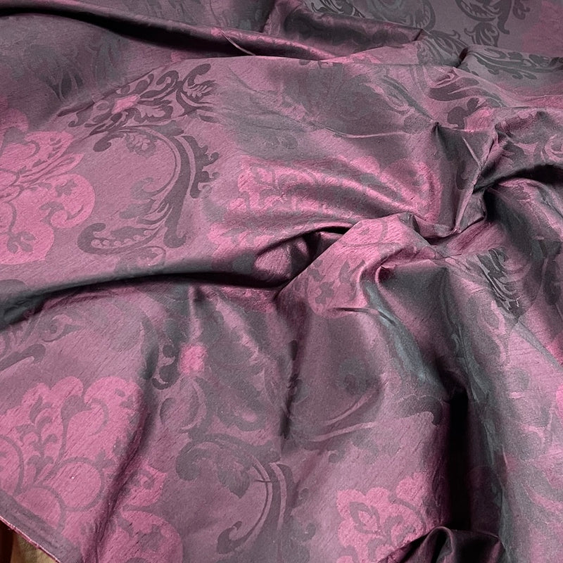 Damask Faux Silk Slub Upholstery Curtain Brocade Fabric, Purple