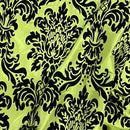 Tissu taffetas floqué velours damassé noir, vert anis