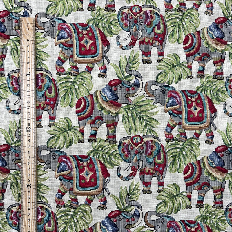 Indian Elephants Heavy Tapestry Upholstery Fabric 140cm