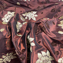 Brown Velvet Flock Taffeta Fabric Gold Floral Roses Dress Material 150cm