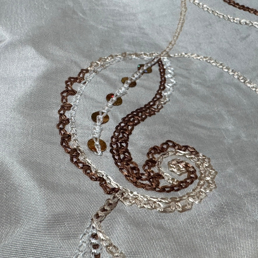 Cream Paisley Embroidered Taffeta Fabric Sequins Floral Bride Dress Material 60" - Bull Ring Fabrics