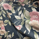 Peach Floral Flowers Print Vintage Cotton Fabric, Navy