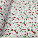 Pink Strawberry Blossom & Butterfly Polycotton Fabric – White Floral Printed Dressmaking & Craft Fabric, 45” Wide