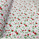 10m Wholesale Strawberries Polycotton Fabric Butterflies Floral Pinspots 45" White