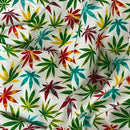 Cannabis Leaf Cotton Poplin Fabric Rasta Colours Rose & Hubble Craft Material 45" Ivory