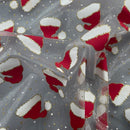 Christmas Glitter Organza Voile Fabric 60", Santa Hats
