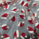 Christmas Glitter Organza Voile Fabric 60", Santa Hats