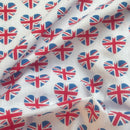 Union Jack Heart Polycotton Fabric – British Flag Heart Print Dress & Craft Fabric – White – 45” Wide – Sold by the Metre