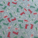 Rainy Day Wellies & Umbrellas Polycotton Fabric – Light Blue Novelty Print Dressmaking & Craft Fabric, 45” Wide
