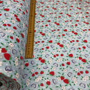 Strawberry Blossom & Butterfly Polycotton Fabric – Light Blue Floral Printed Dressmaking & Craft Fabric, 45” Wide