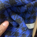 Black Houndstooth Check Tweed Wool Blend Fabric, Blue