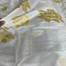 Cream Velvet Flock Taffeta Fabric Gold Floral Roses Dress Material 150cm