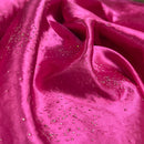 Cerise Pink Satin Fabric Small Silver Gemstones Dress Draping Material 60"