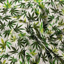 Cannabis Green Leaf Cotton Poplin Fabric Rose & Hubble Craft Material 45" Ivory