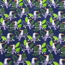 Toucan Birds Polycotton Fabric – Tropical Jungle Leaf Print Dress Craft Quilting – 45” Navy Blue