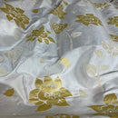 Cream Velvet Flock Taffeta Fabric Gold Floral Roses Dress Material 150cm