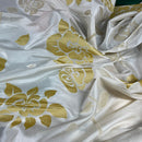 Cream Velvet Flock Taffeta Fabric Gold Floral Roses Dress Material 150cm