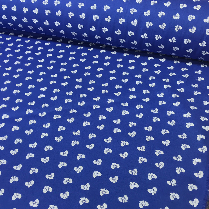 Metallic Silver Tiny Bows Polycotton Fabric 112cm, Royal Blue