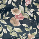 Peach Floral Flowers Print Vintage Cotton Fabric, Navy