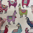 Llamas Animals Tapestry Upholstery Fabric 140cm, Cream